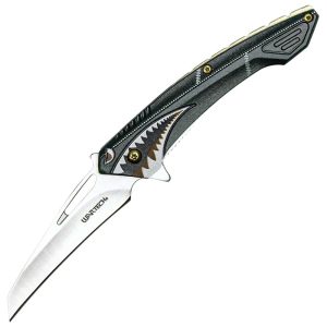 Assisted Open Folding Knife Flying Shark Design, 3 Inch 3Cr13 Steel Blade, Unique Artistic Graphics, 7.5 Inch Overall, Collector EDC Piece, Green